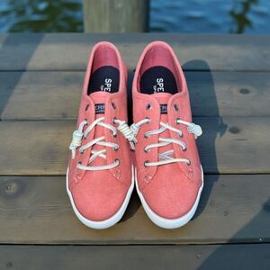 NWOB Sperry Women's Crest Vibe Linen Sneaker Washed Salmon Size 6.5